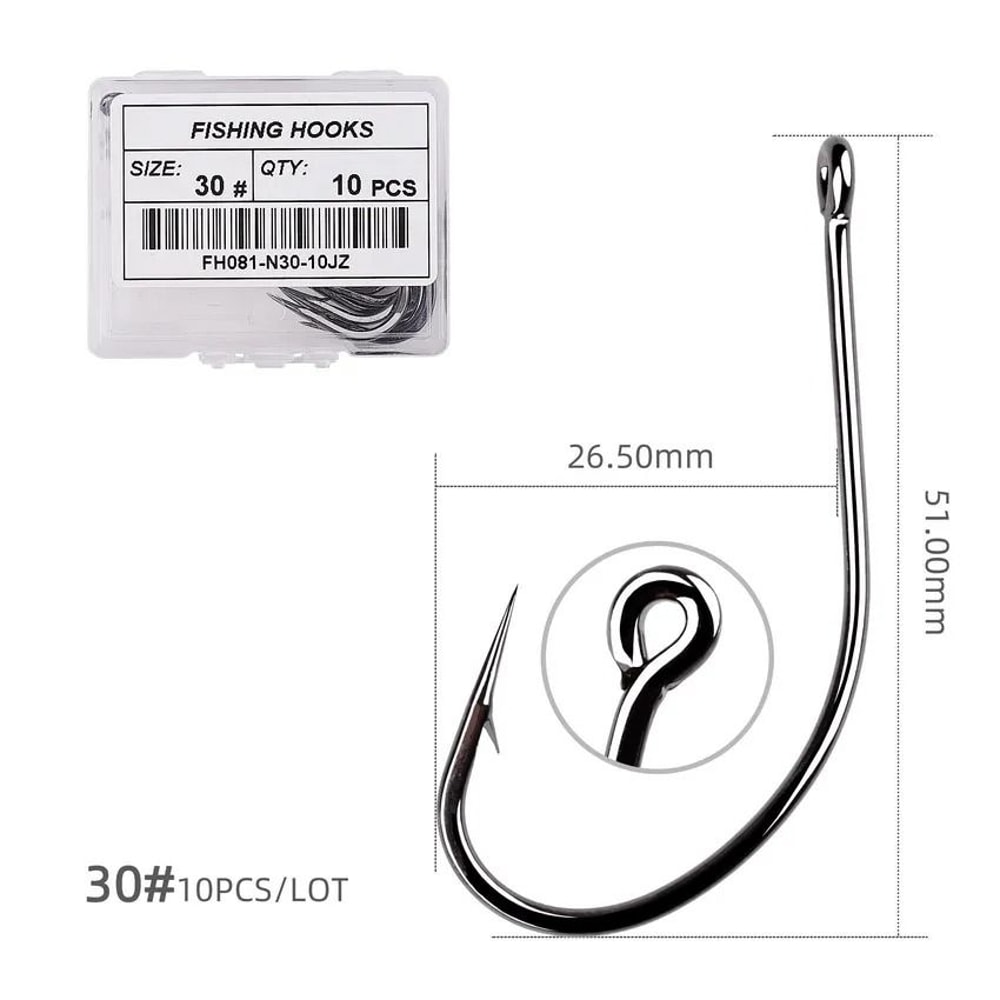 10 Piece Sea Big Fishing Hook Set High Carbon Steel Hooks With Black Nickel Finish For Saltwater An 12