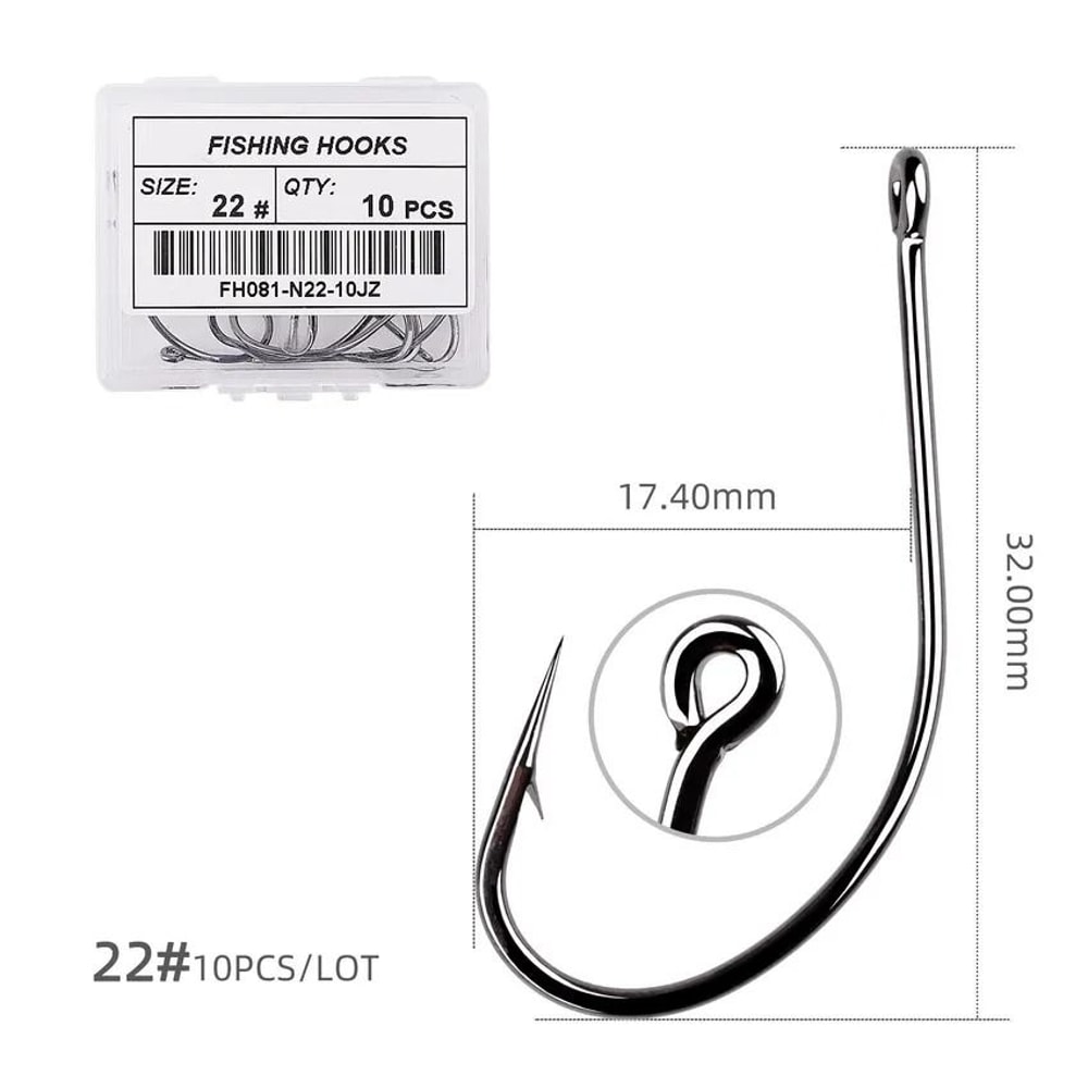 10 Piece Sea Big Fishing Hook Set High Carbon Steel Hooks With Black Nickel Finish For Saltwater An 8