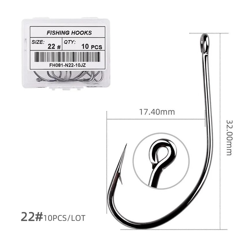 10 Piece Sea Big Fishing Hook Set High Carbon Steel Hooks With Black Nickel Finish For Saltwater An 8