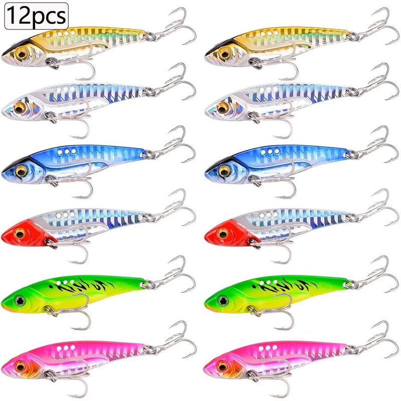 12 Piece Metal VIB Fishing Lure Set Vibration Spoon Spinner Hard Baits For Bass And Pike 1