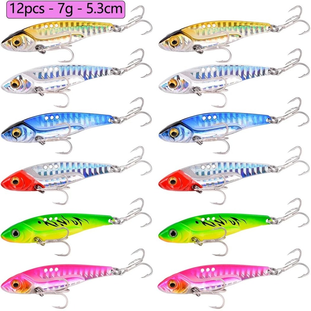 12 Piece Metal VIB Fishing Lure Set Vibration Spoon Spinner Hard Baits For Bass And Pike 7