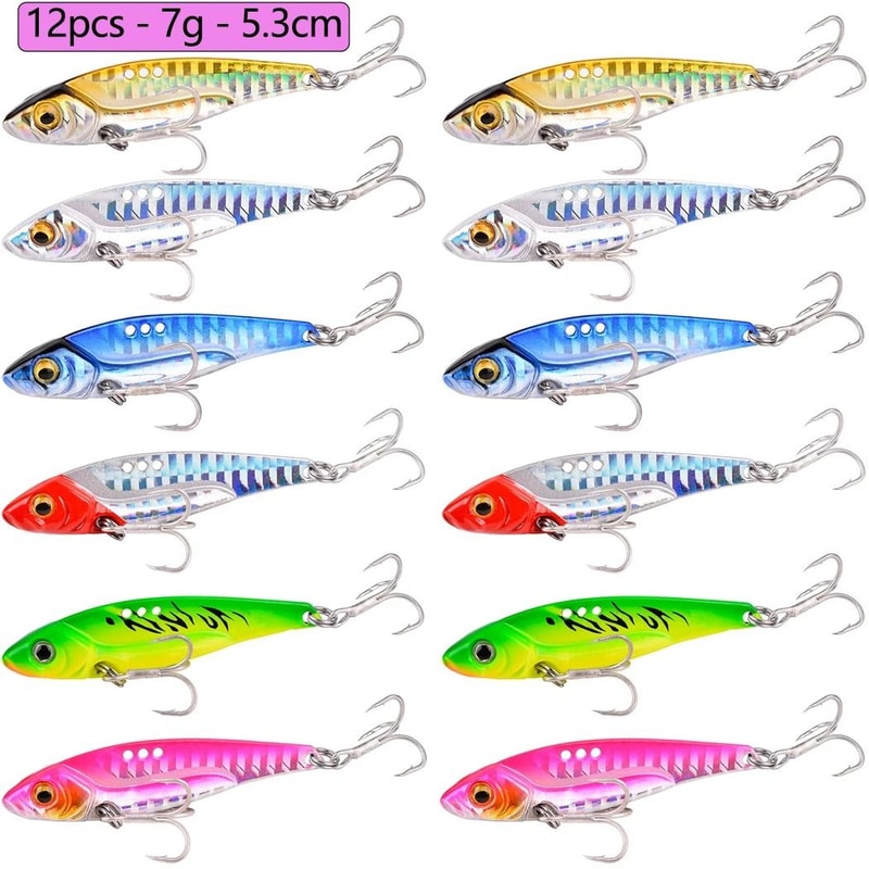 12 Piece Metal VIB Fishing Lure Set Vibration Spoon Spinner Hard Baits For Bass And Pike 7