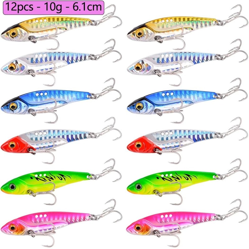 12 Piece Metal VIB Fishing Lure Set Vibration Spoon Spinner Hard Baits For Bass And Pike 8