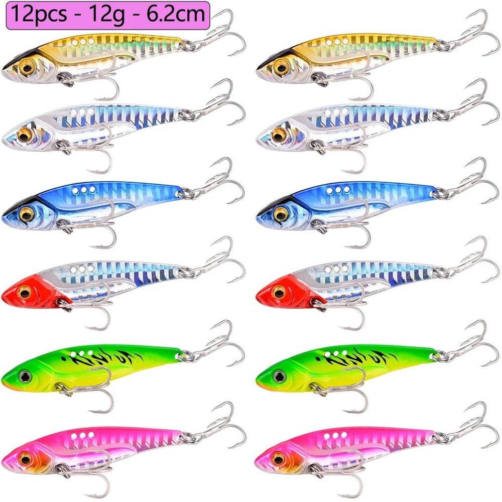 12 Piece Metal VIB Fishing Lure Set Vibration Spoon Spinner Hard Baits For Bass And Pike 9