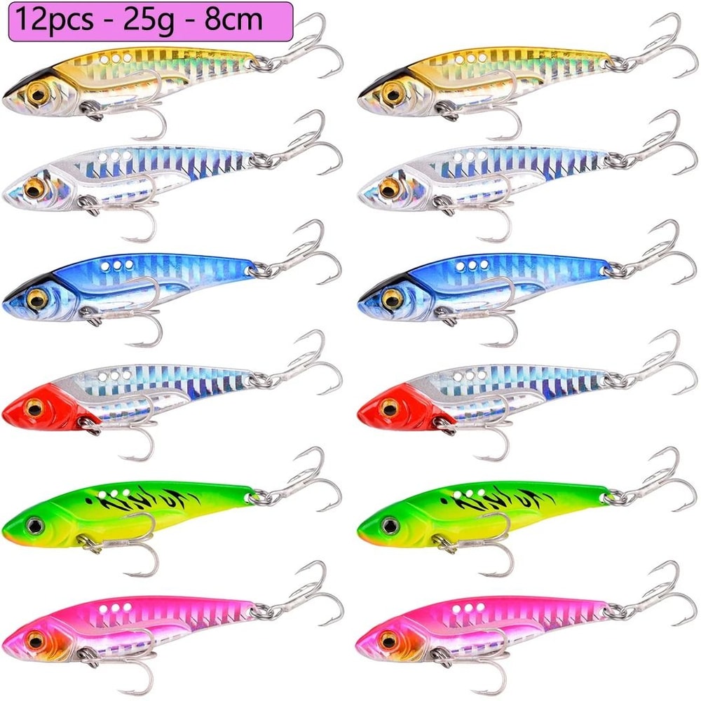 12 Piece Metal VIB Fishing Lure Set Vibration Spoon Spinner Hard Baits For Bass And Pike 12