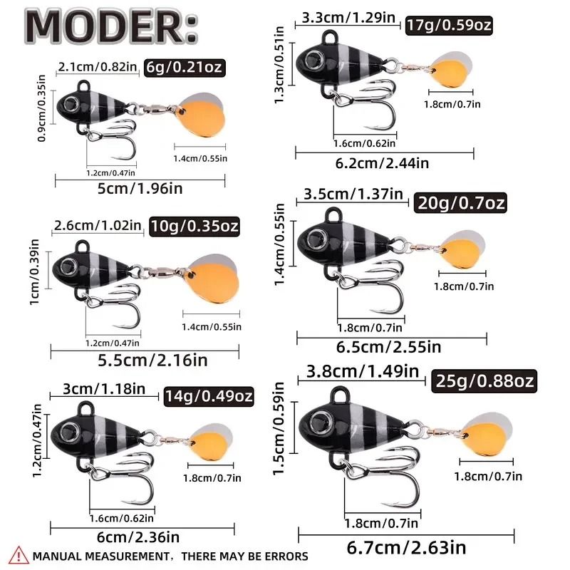 Metal VIB Spinner Fishing Lure With Double Sequins Sinking Rotating Spoon Bait For Bass And Trout 4
