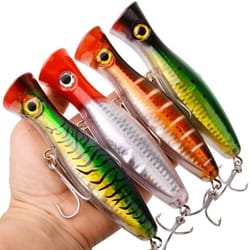big game saltwater popper fishing lure topwater wobbler with 3d eyes and treble hooks