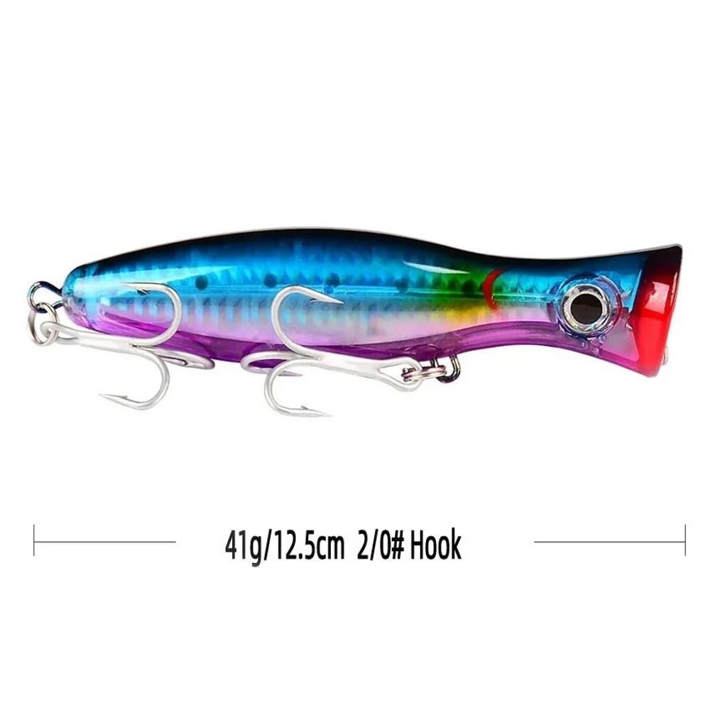 Big Game Saltwater Popper Fishing Lure Topwater Wobbler With 3D Eyes And Treble Hooks 9