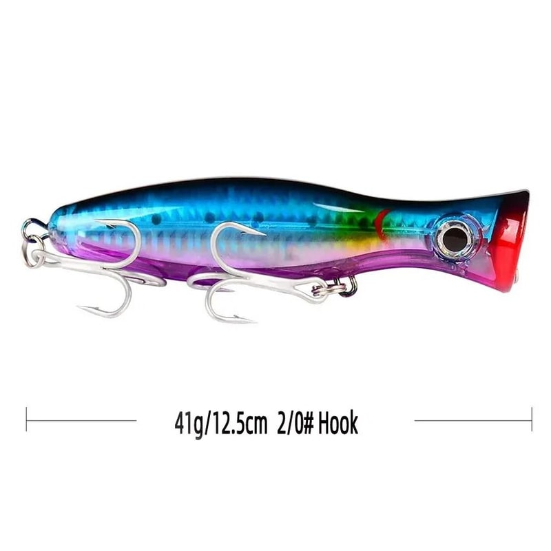 Big Game Saltwater Popper Fishing Lure Topwater Wobbler With 3D Eyes And Treble Hooks 9