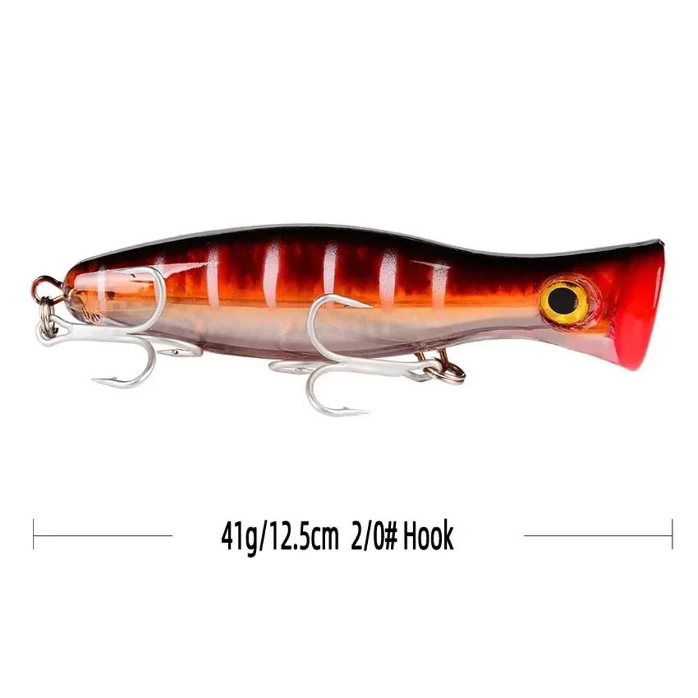 Big Game Saltwater Popper Fishing Lure Topwater Wobbler With 3D Eyes And Treble Hooks 10
