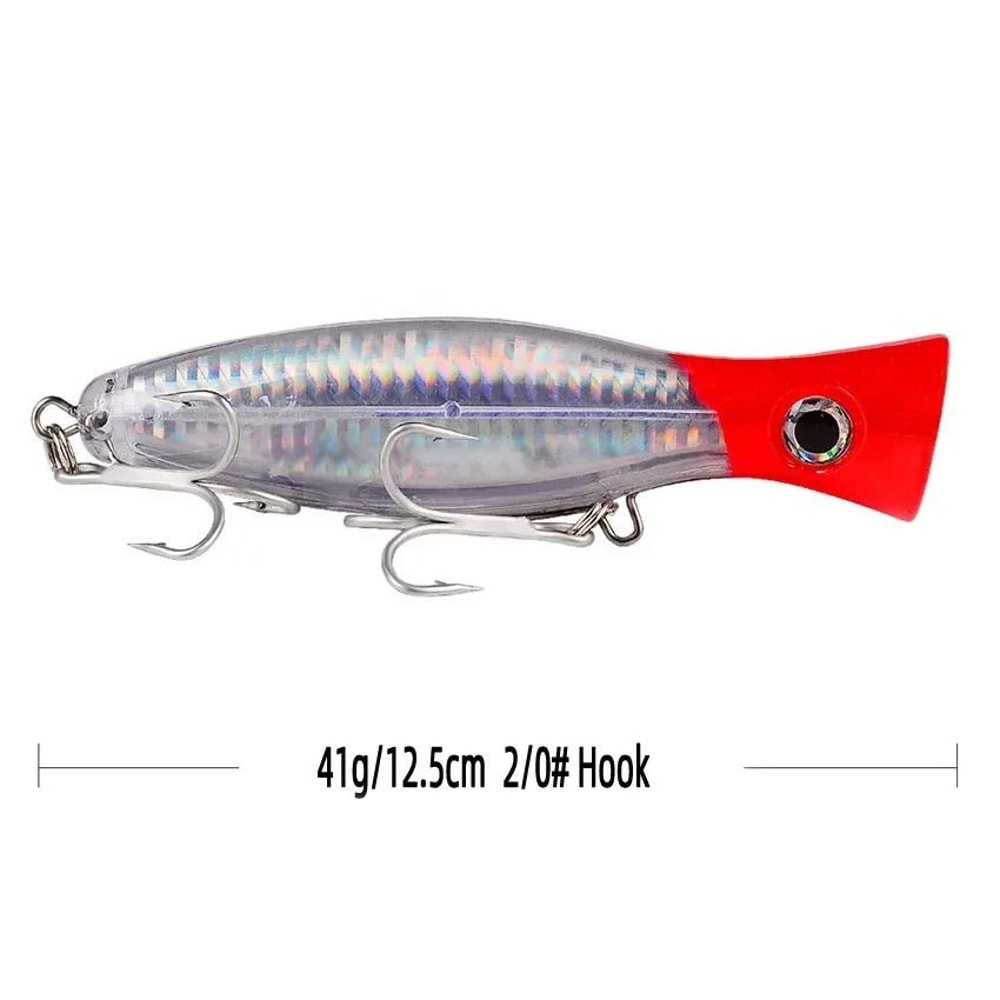 Big Game Saltwater Popper Fishing Lure Topwater Wobbler With 3D Eyes And Treble Hooks 11
