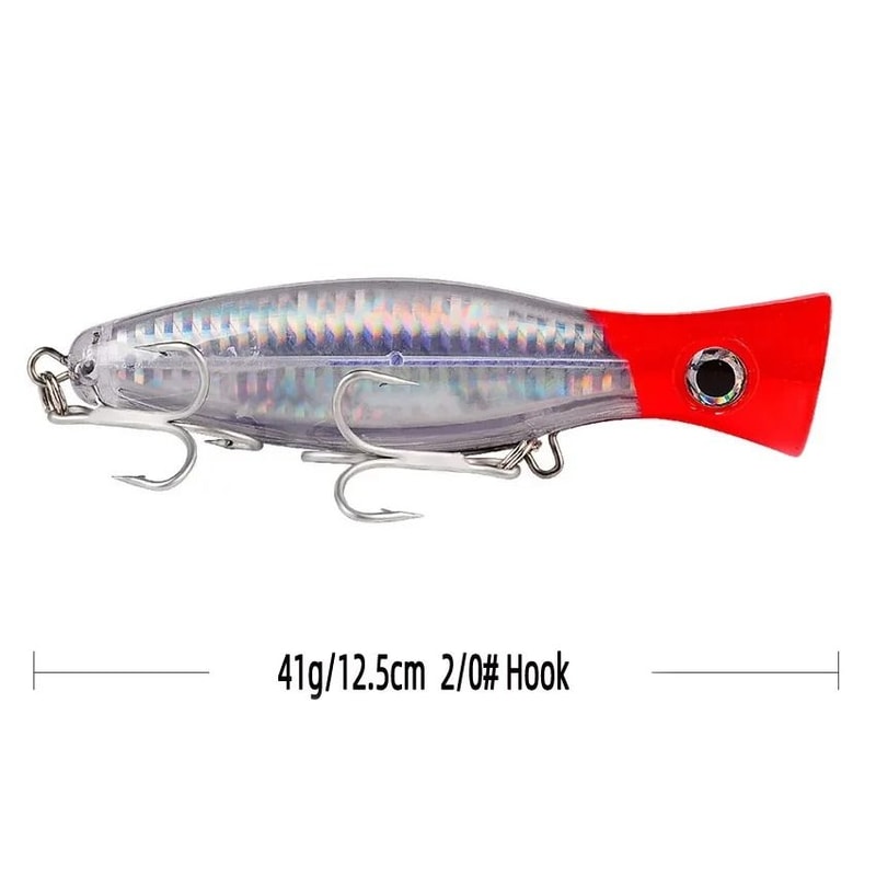 Big Game Saltwater Popper Fishing Lure Topwater Wobbler With 3D Eyes And Treble Hooks 11