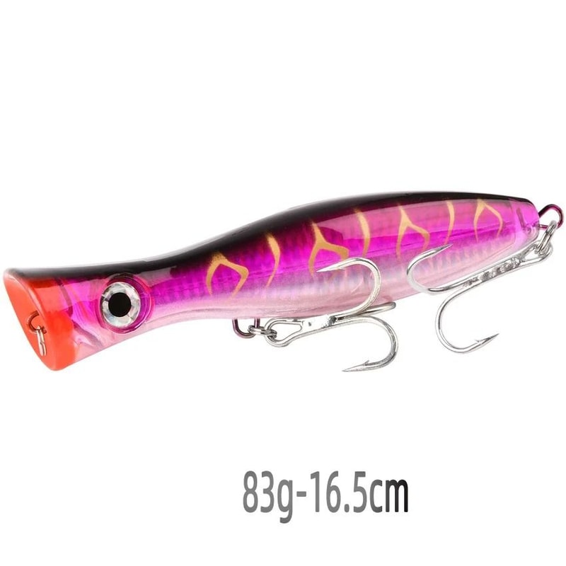 Big Game Saltwater Popper Fishing Lure Topwater Wobbler With 3D Eyes And Treble Hooks 12