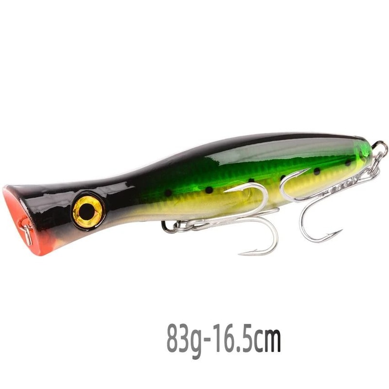 Big Game Saltwater Popper Fishing Lure Topwater Wobbler With 3D Eyes And Treble Hooks 13