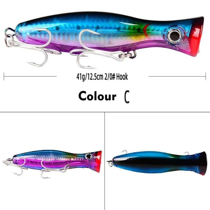 Big Game Saltwater Popper Fishing Lure Topwater Wobbler With 3D Eyes And Treble Hooks 3