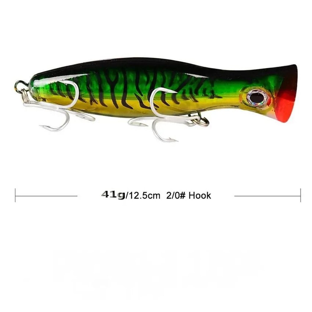 Big Game Saltwater Popper Fishing Lure Topwater Wobbler With 3D Eyes And Treble Hooks 6