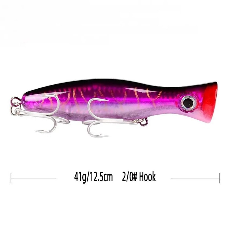 Big Game Saltwater Popper Fishing Lure Topwater Wobbler With 3D Eyes And Treble Hooks 7