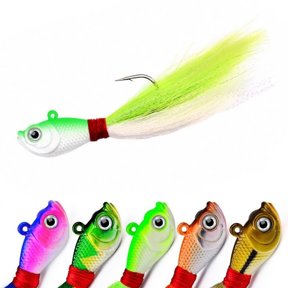 Bucktail Jig Head Lure With 3D Eyes Deer Hair Feather Hook For Bass And Saltwater Fishing 0