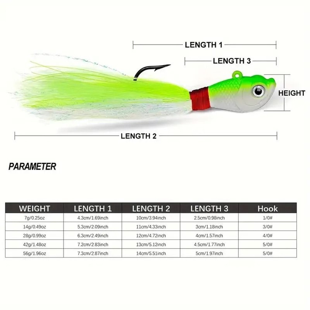 Bucktail Jig Head Lure With 3D Eyes Deer Hair Feather Hook For Bass And Saltwater Fishing 2