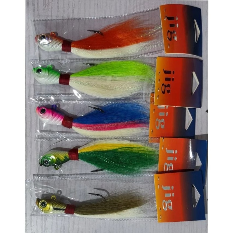 Bucktail Jig Head Lure With 3D Eyes Deer Hair Feather Hook For Bass And Saltwater Fishing 4