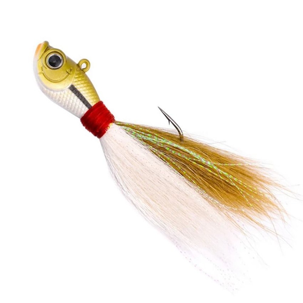 Bucktail Jig Head Lure With 3D Eyes Deer Hair Feather Hook For Bass And Saltwater Fishing 9