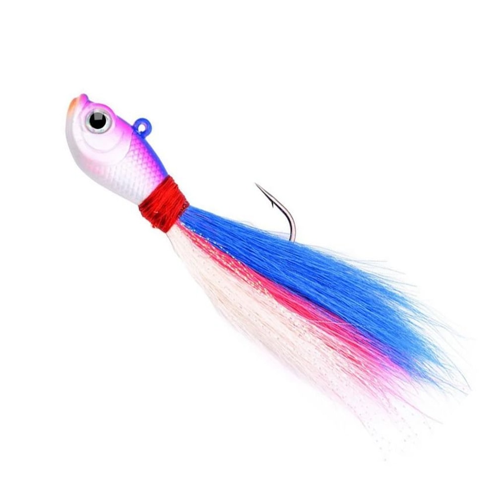 Bucktail Jig Head Lure With 3D Eyes Deer Hair Feather Hook For Bass And Saltwater Fishing 10