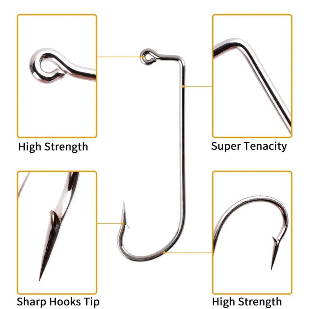 100 Piece High Carbon Steel Offset Jig Hooks 90 Degree Fishing Hooks For Soft Lures 3