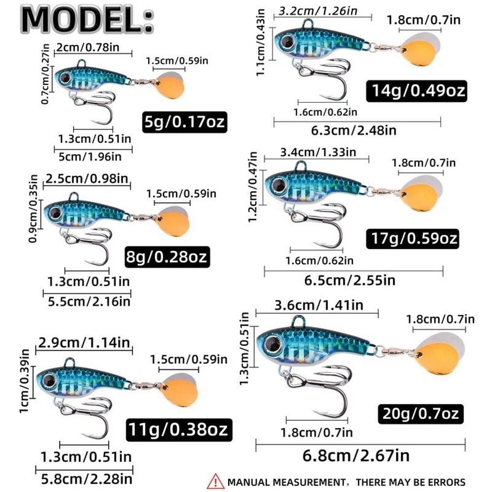 Metal VIB Spinner Fishing Lure With Rotating Tail 5g To 20g Vibration Bait For Bass And Trout 2