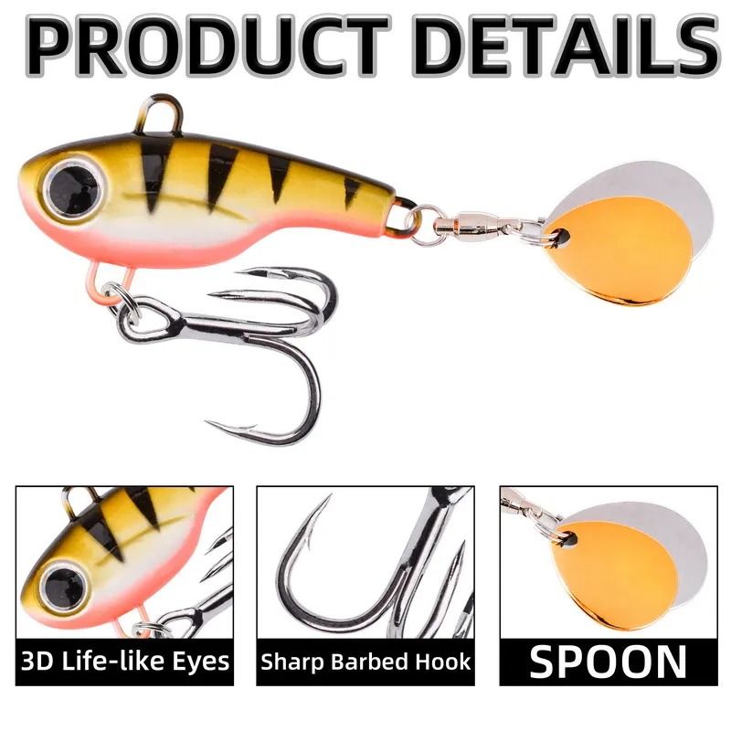 Metal VIB Spinner Fishing Lure With Rotating Tail 5g To 20g Vibration Bait For Bass And Trout 3