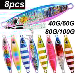 8-piece metal casting jig spoon set 1.41 oz to 3.53 oz shore jig lures for sea bass and saltwater fishing