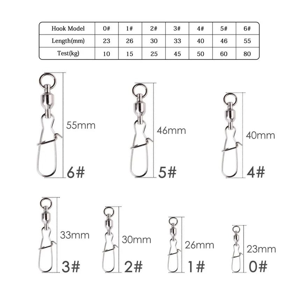 10Piece Reinforced Ball Bearing Fishing Swivel Connector Set With Interlock Snap 0 To 6 1