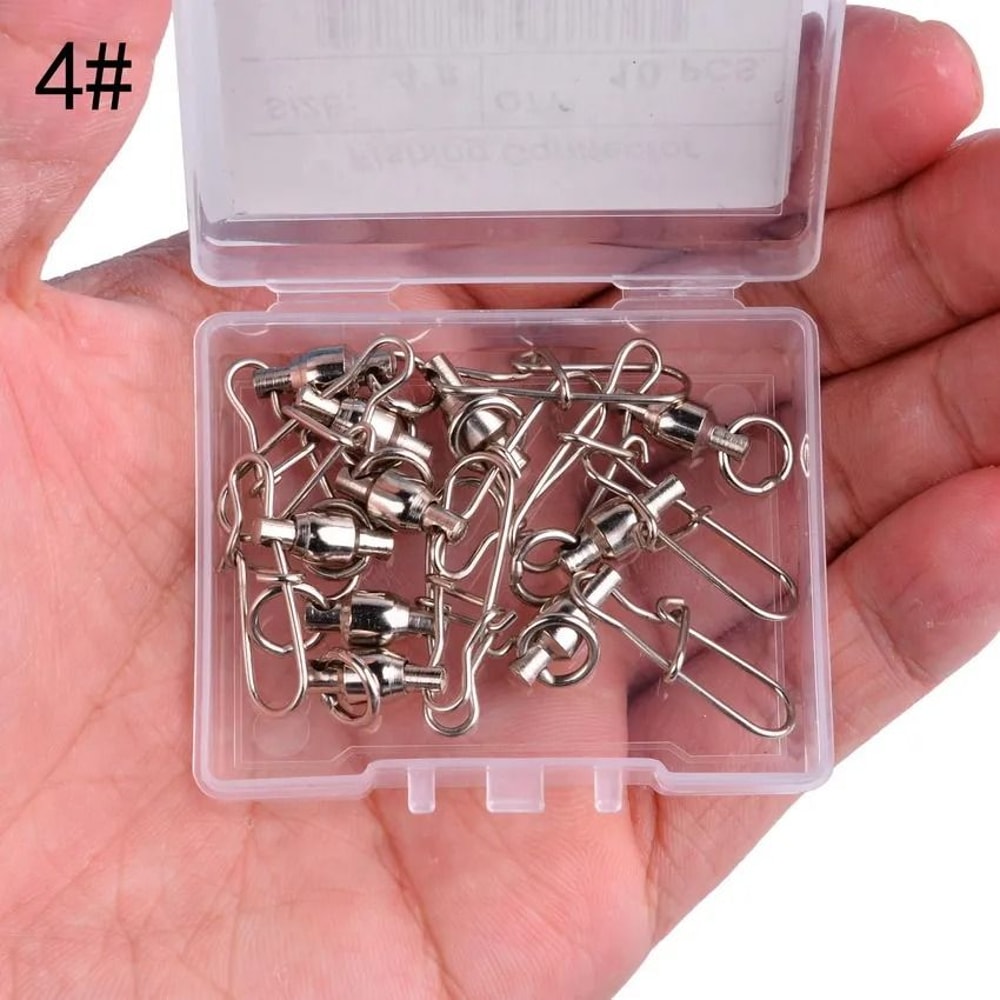 10Piece Reinforced Ball Bearing Fishing Swivel Connector Set With Interlock Snap 0 To 6 4