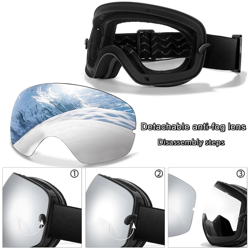 UV400 AntiFog Outdoor Sports Ski Goggles With Changeable Lens For Snowboarding Cycling And Snowmobi 4