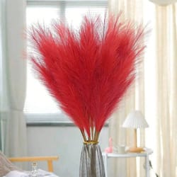 red faux pampas grass stems for wedding and home decor (5 piece set)