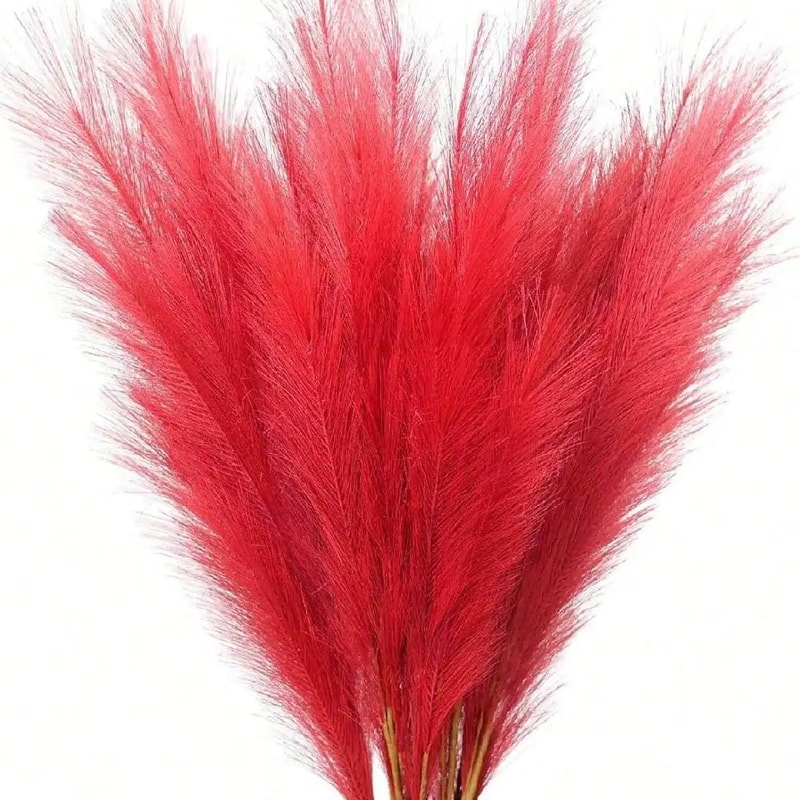 Red Faux Pampas Grass Stems For Wedding And Home Decor 5 Piece Set 12