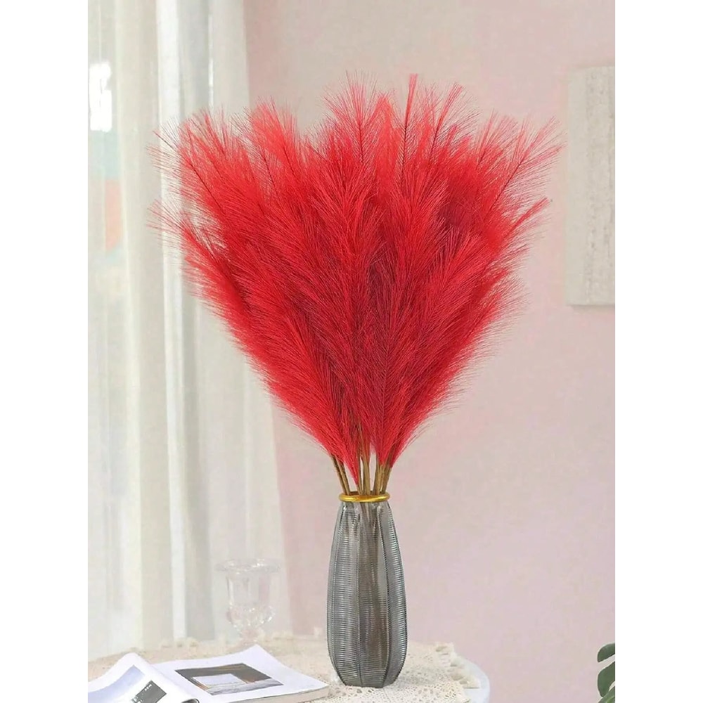 Red Faux Pampas Grass Stems For Wedding And Home Decor 5 Piece Set 3