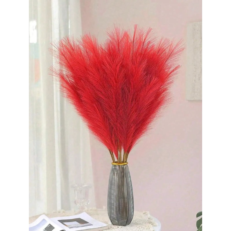 Red Faux Pampas Grass Stems For Wedding And Home Decor 5 Piece Set 3