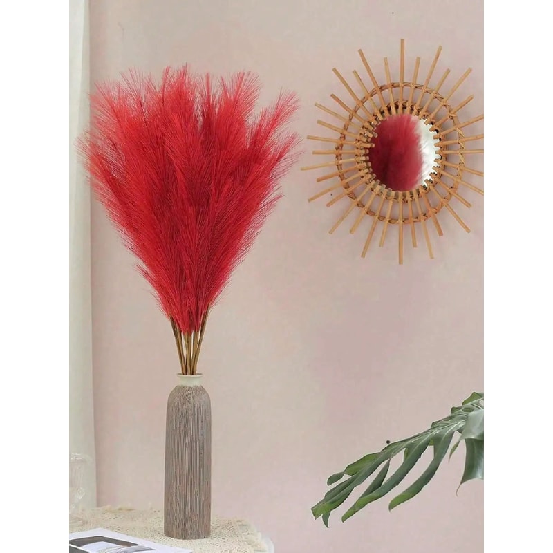Red Faux Pampas Grass Stems For Wedding And Home Decor 5 Piece Set 5