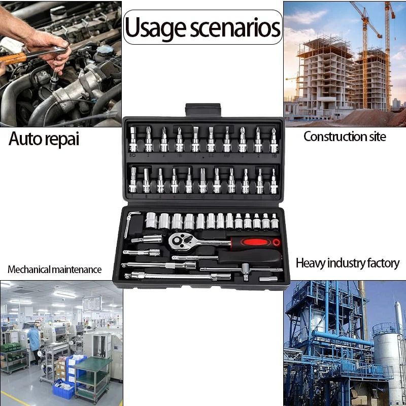 46 Piece Socket Ratchet Wrench Set For Car And Motorcycle Repair 2