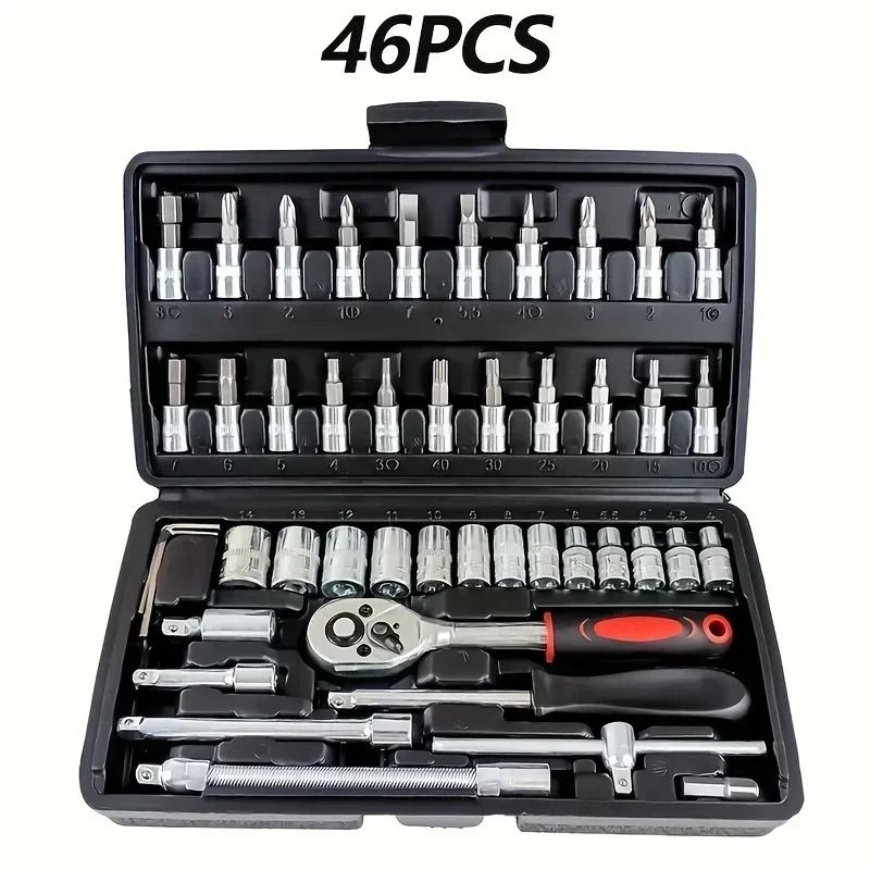 46 Piece Socket And Ratchet Tool Kit For Car And Motorcycle Repair 0