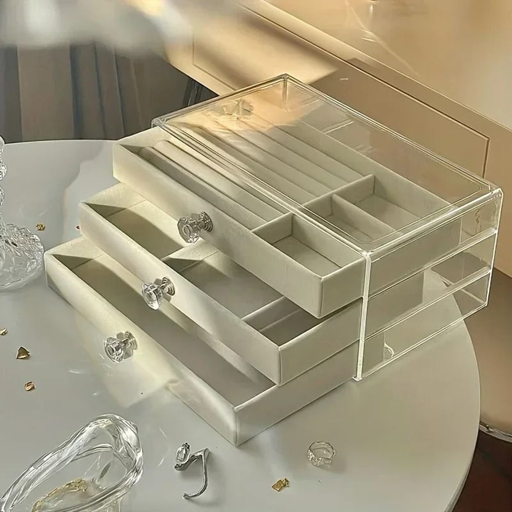 3 Tier Dust Proof Acrylic Jewelry Organizer Box In Grey 0