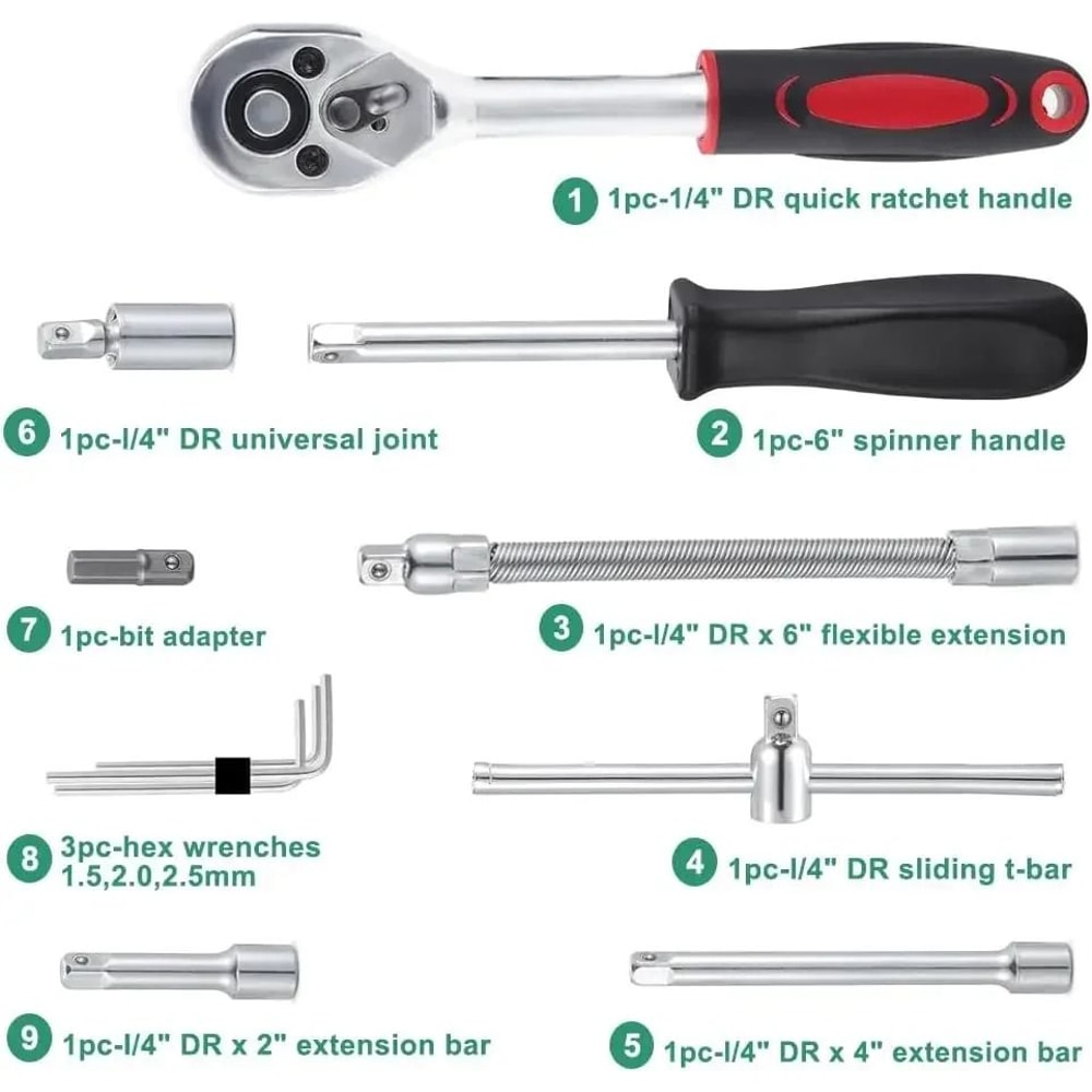46 Piece Socket Ratchet Wrench Set With Bit Sockets And Extension Bar 1