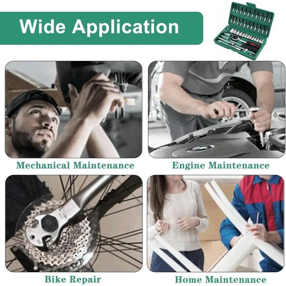 46 Piece Socket Ratchet Wrench Set With Bit Sockets And Extension Bar 2