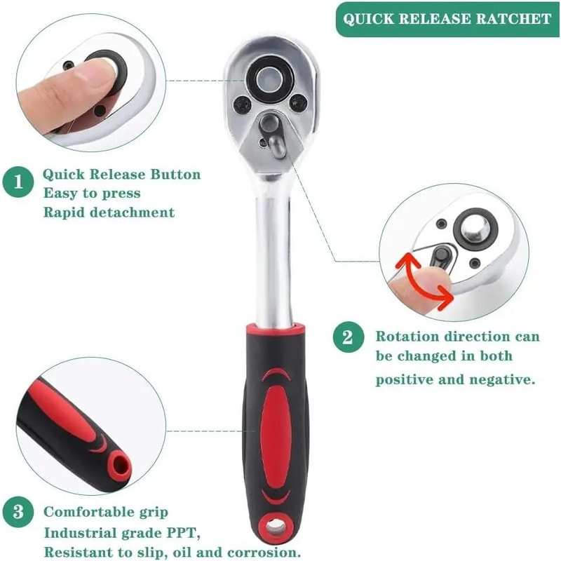 46 Piece Socket Ratchet Wrench Set With Bit Sockets And Extension Bar 4