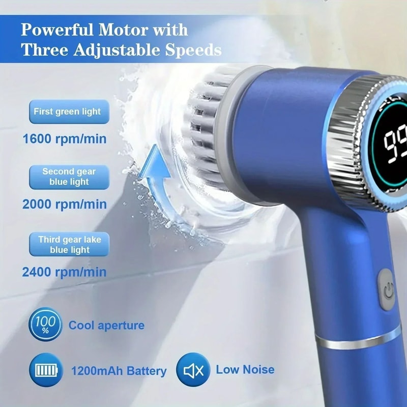 Electric Cleaning Brush With LED Display And Multiple Brush Heads 3