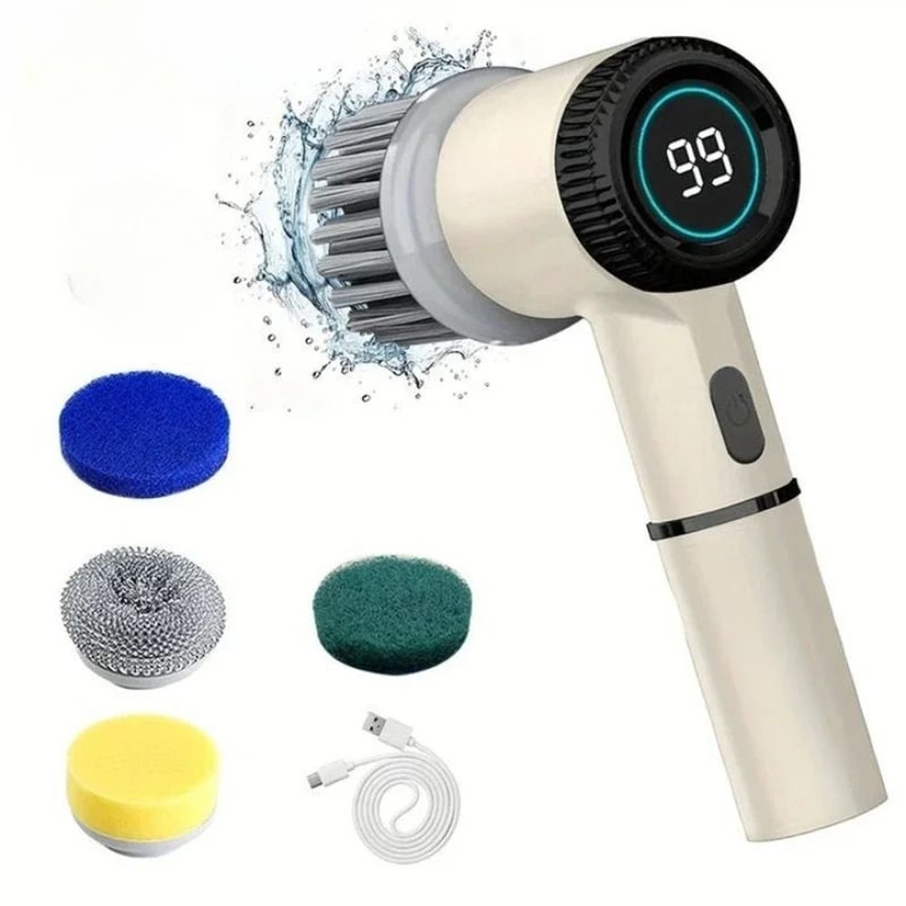 Electric Cleaning Brush With LED Display And Multiple Brush Heads 8
