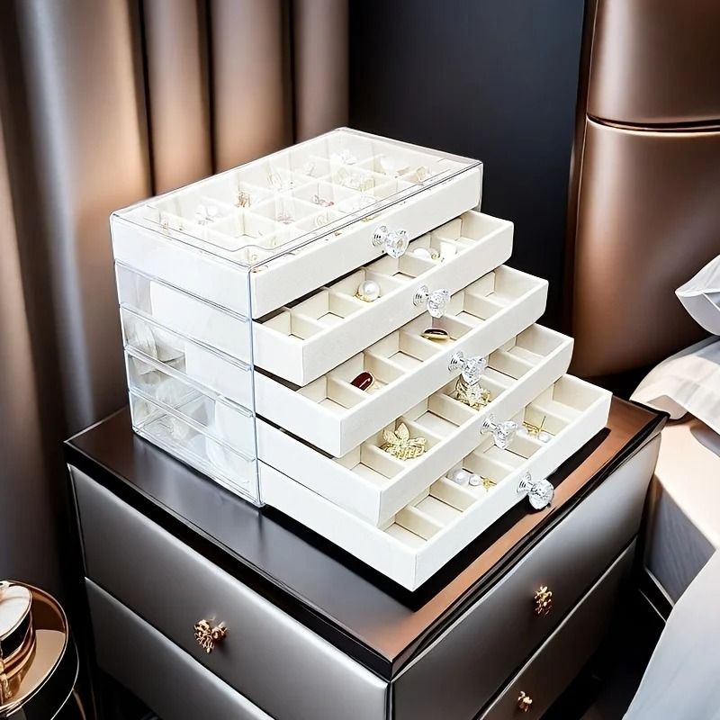 5 Tier Velvet Jewelry Organizer Box With Transparent Compartments 5