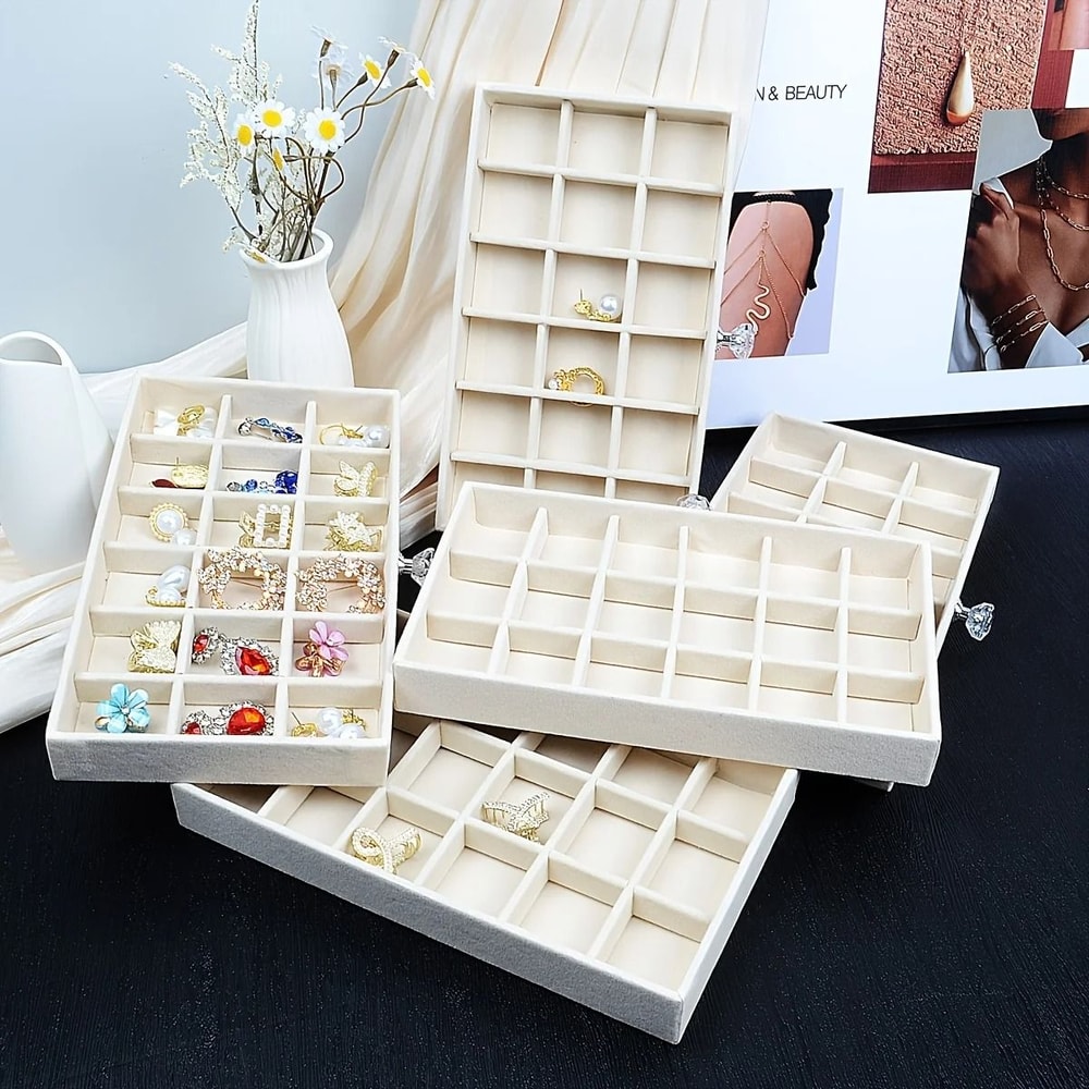 5 Tier Velvet Jewelry Organizer Box With Transparent Compartments 4