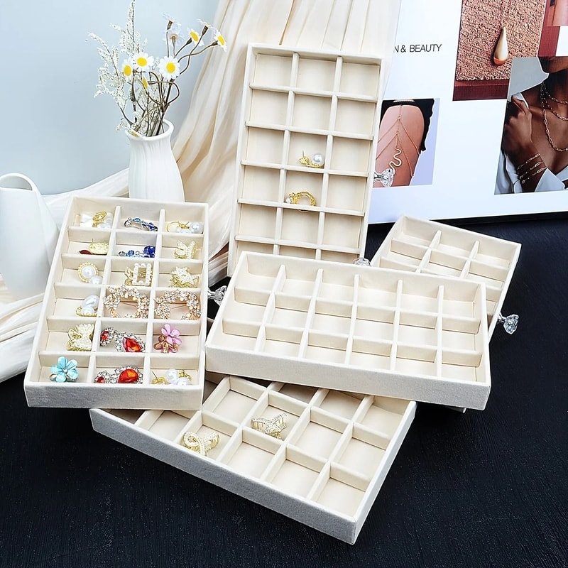 5 Tier Velvet Jewelry Organizer Box With Transparent Compartments 4