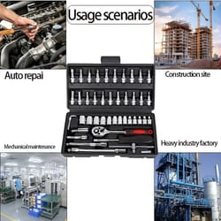 portable 46 piece socket ratchet wrench set for home and garage